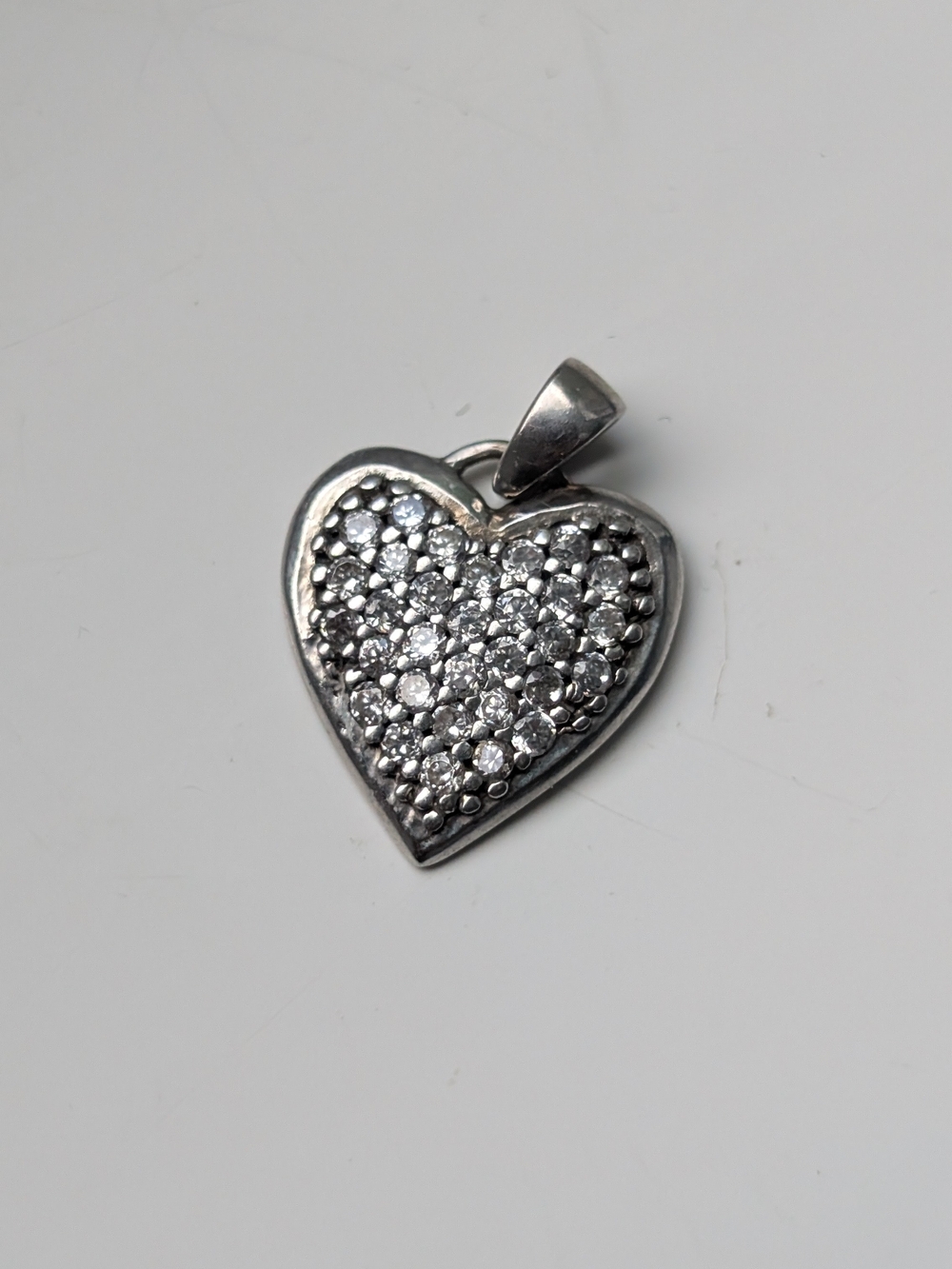 Sterling Silver Heart Pendant with Pavé CZ Stones